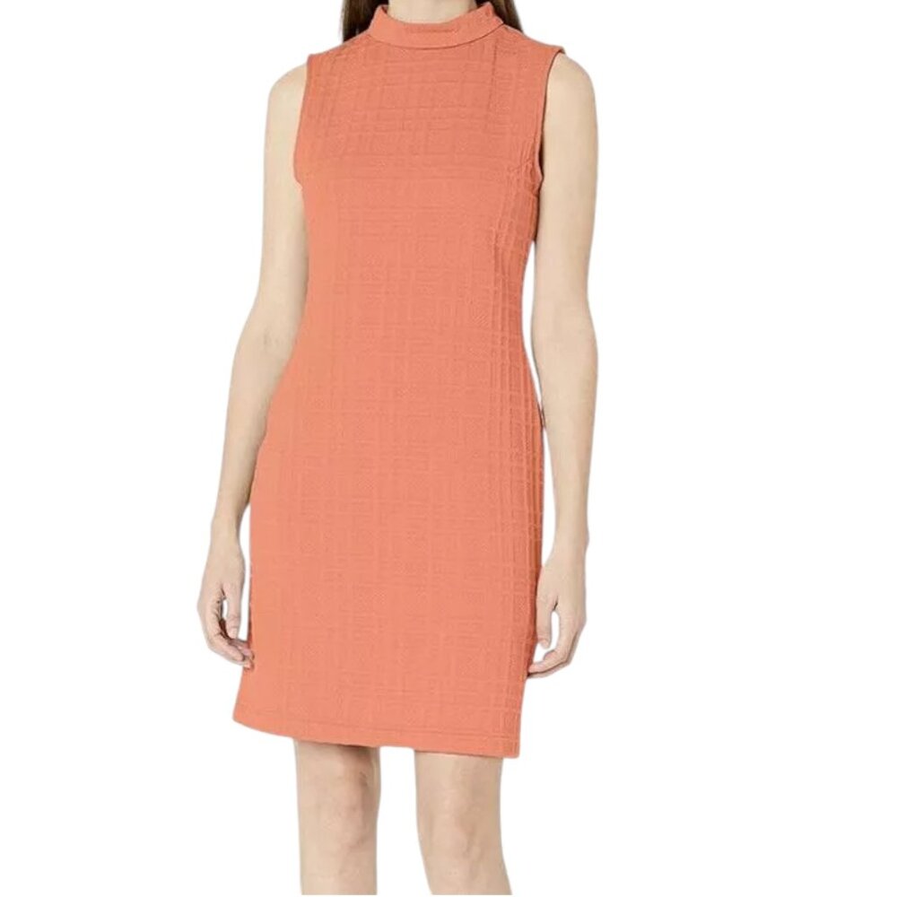 Sharagano Bodycon Terracotta Textured Knit Midi Sheath Dress Career Spring - 8